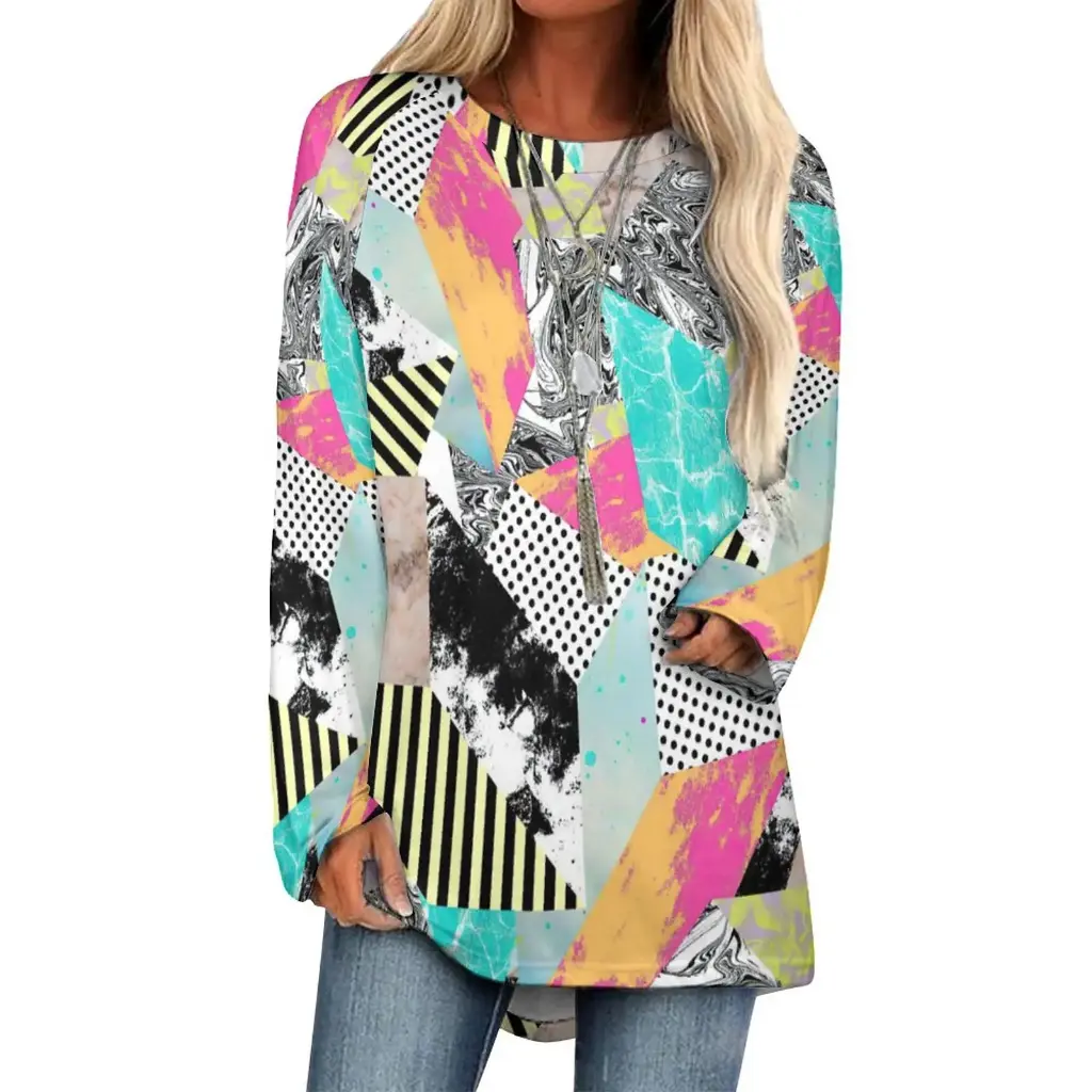  Women's Long Sleeve U-Neck T-Shirts (All-Over Printing)