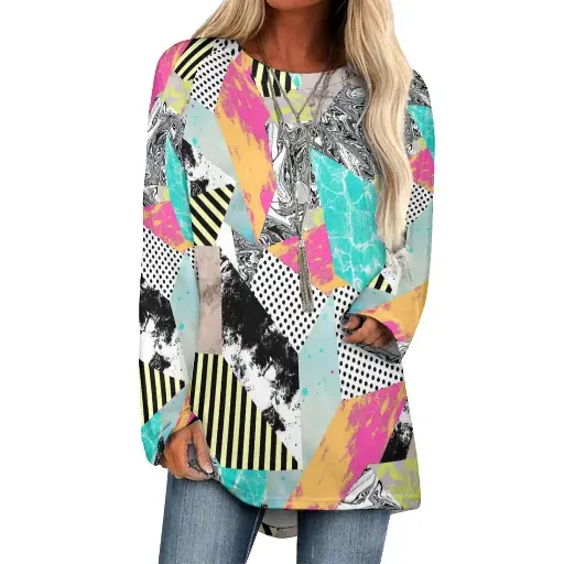  Women's Long Sleeve U-Neck T-Shirts (All-Over Printing)